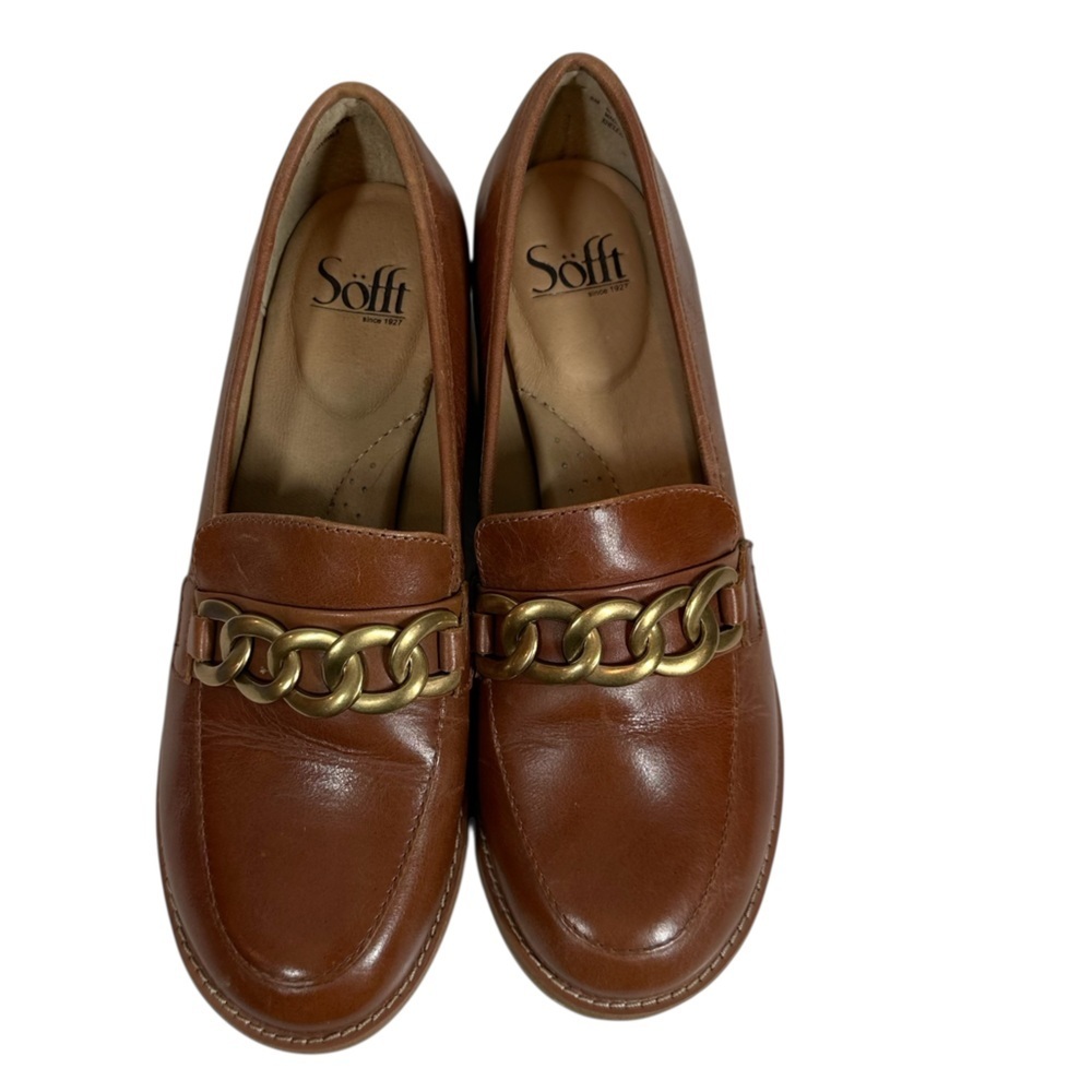 SOFFT Women's 8 Brown Nevara Loafers with Gold chain Detail